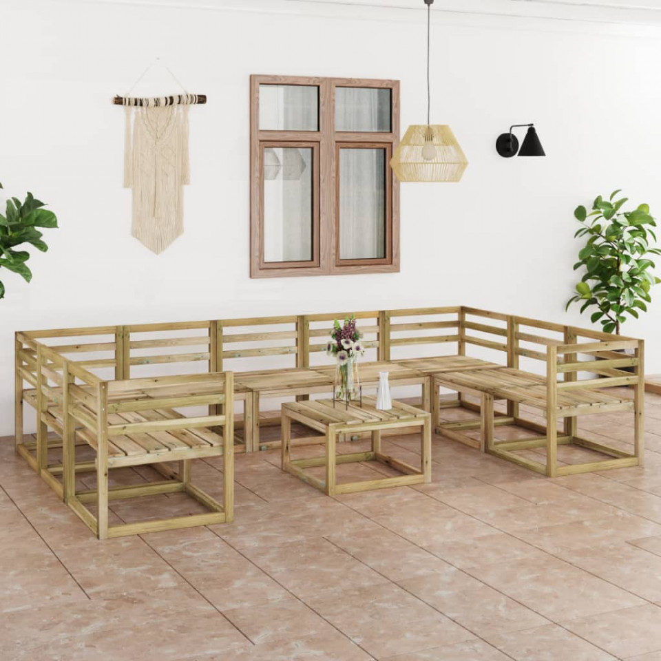 Set mobilier de gradina, 10 piese, lemn de pin verde tratat