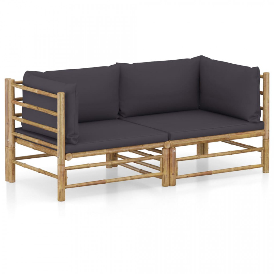 Poza Set mobilier de gradina, 2 piese, perne gri inchis, bambus