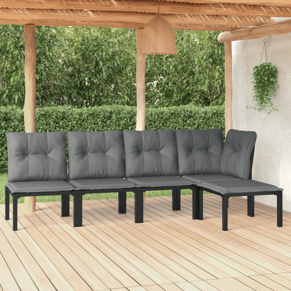 Set mobilier de grădină, 5 piese, negru/gri, poliratan