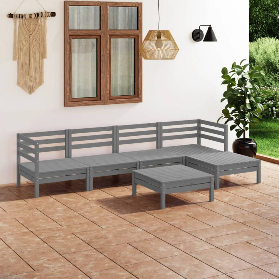 Set mobilier de grădină, 6 piese,gri, lemn masiv de pin