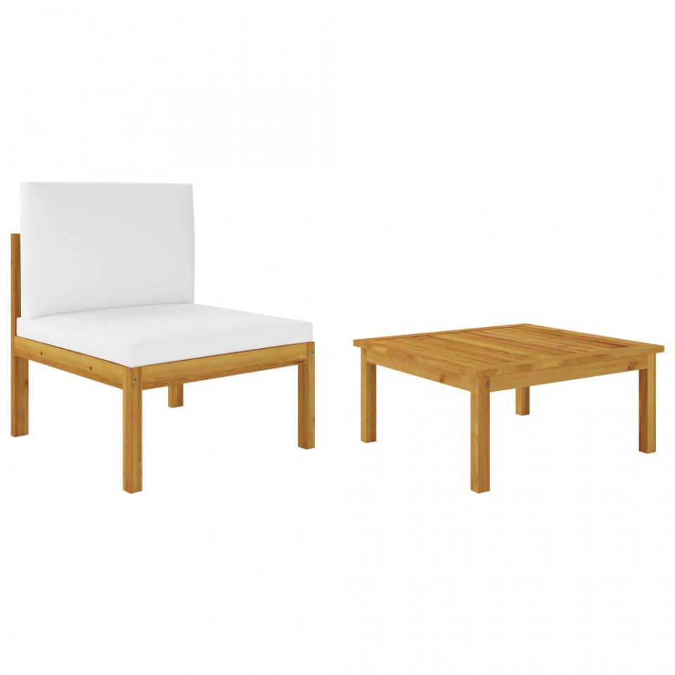 Poza Set mobilier de gradina cu perne, 2 piese, lemn masiv acacia
