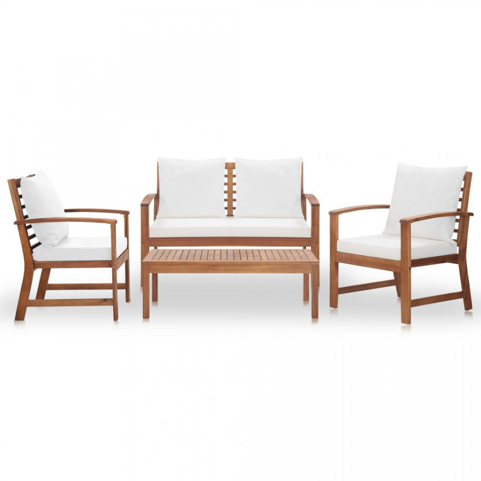 Set mobilier de grădină cu perne, 4 piese, lemn masiv de acacia