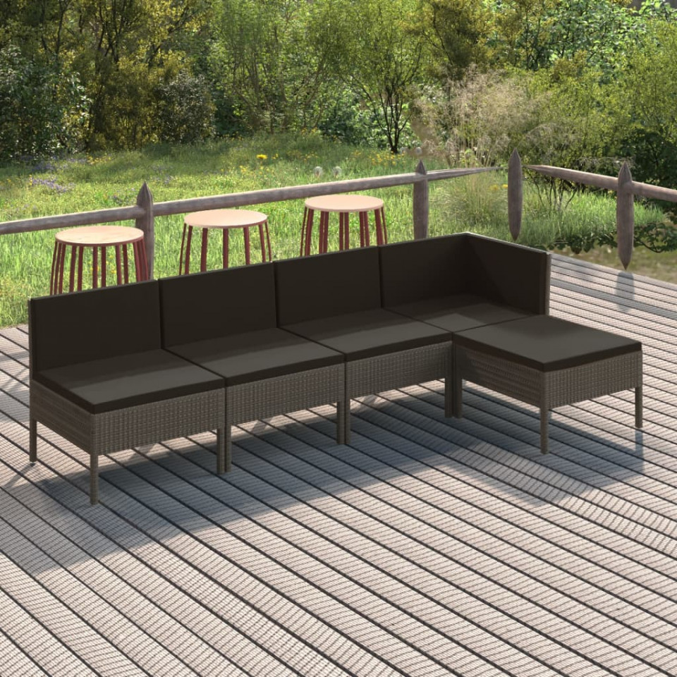 Set mobilier de grădină cu perne, 5 piese, gri, poliratan