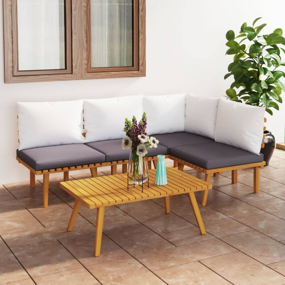 Set mobilier de grădină cu perne, 5 piese, lemn masiv acacia