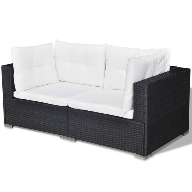 Set mobilier de grădină cu perne, 5 piese, negru, poliratan