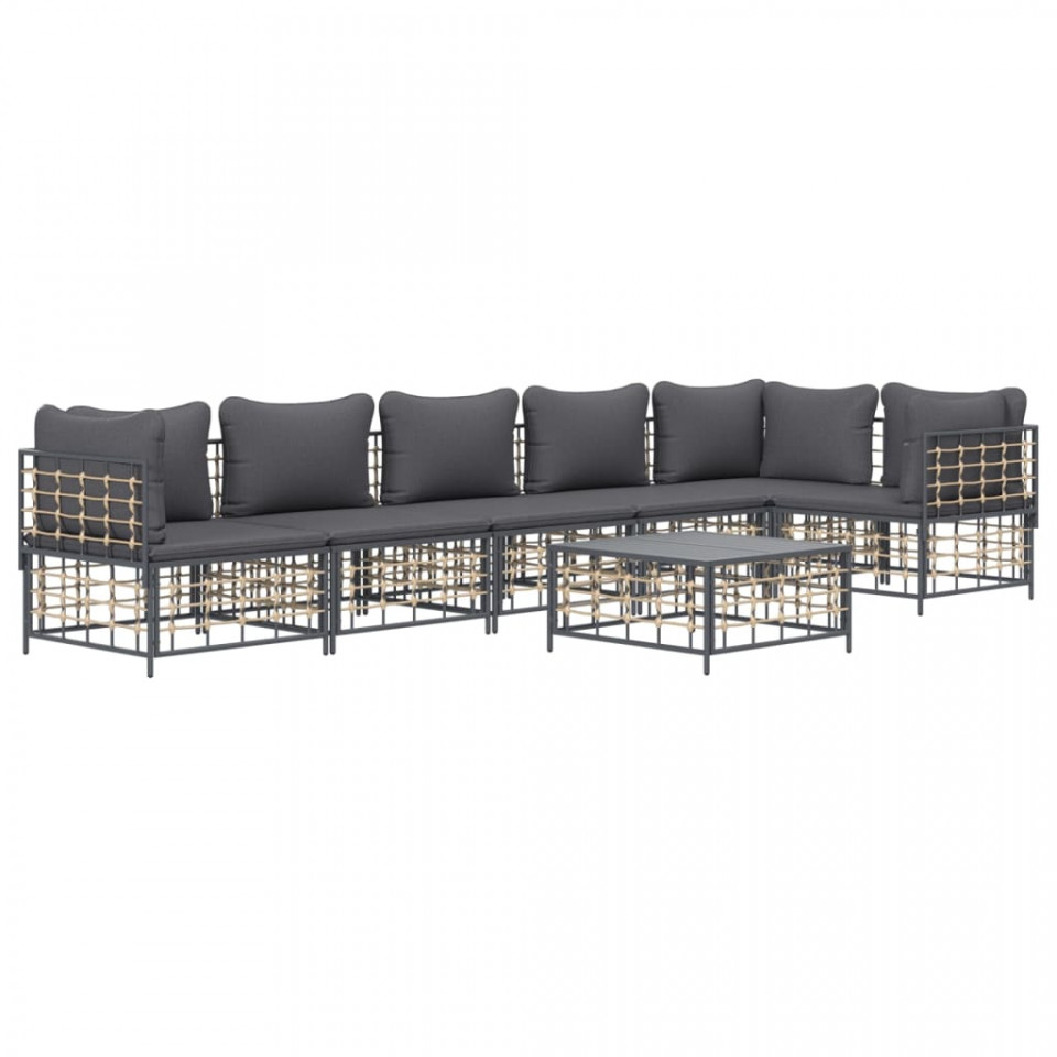 Set mobilier de grădină cu perne, 7 piese, antracit, poliratan