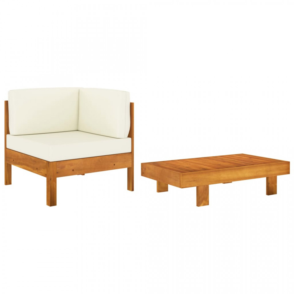 Poza Set mobilier gradina perne alb/crem, 2 piese, lemn masiv acacia