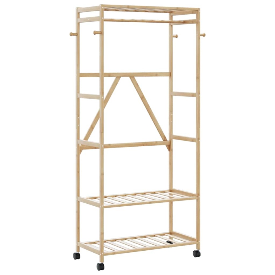 Suport pentru haine cu rafturi și roți 90x40x179,5 cm bambus