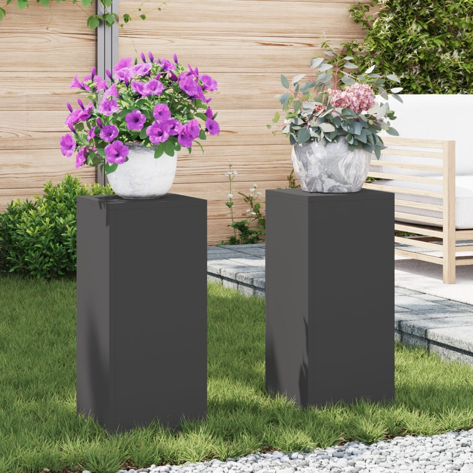 Suporturi pentru plante de exterior Pilar 2 bucăți Negru 24x24x55 cm Oțel