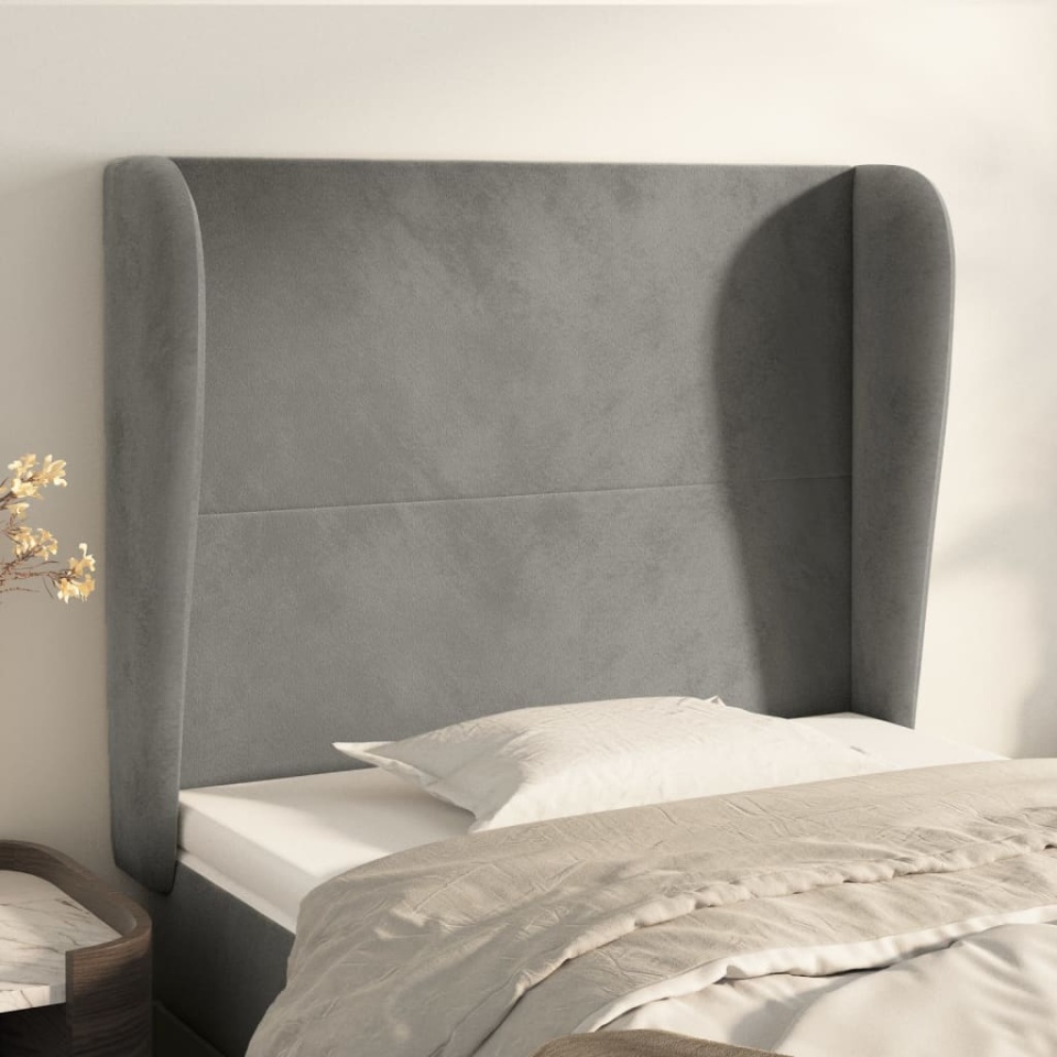 Tăblie de pat cu aripioare gri deschis 83x23x118/128 cm catifea