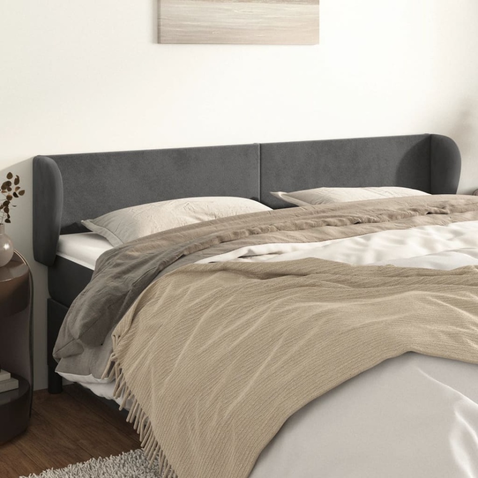 Tăblie de pat cu aripioare gri închis 183x23x78/88 cm catifea