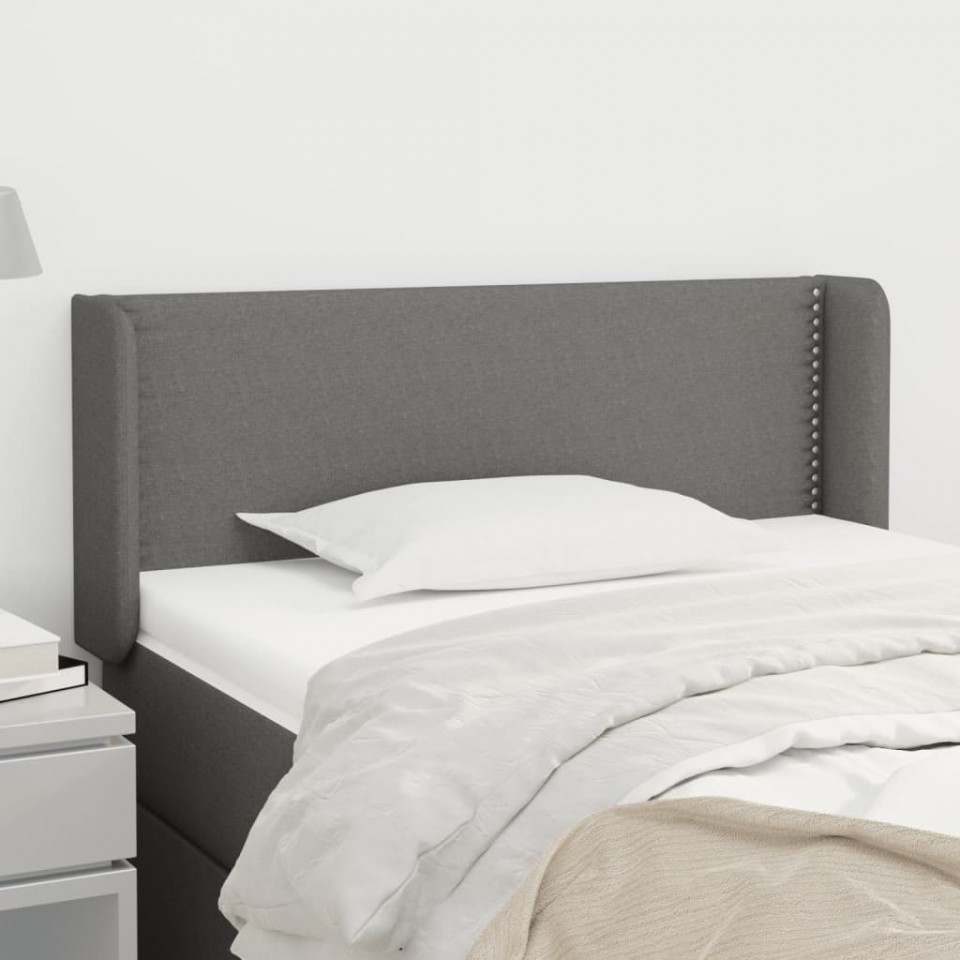 Tăblie de pat cu aripioare gri închis 93x16x78/88 cm textil (si imagine noua