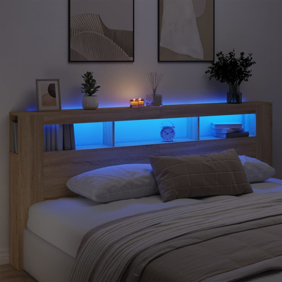 Tăblie de pat cu LED, stejar sonoma, 220x18,5x103,5 cm, lemn