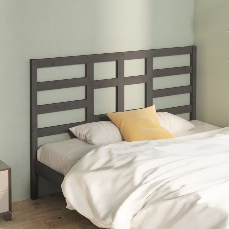 Tăblie de pat, gri, 126x4x104 cm, lemn masiv de pin (si imagine noua