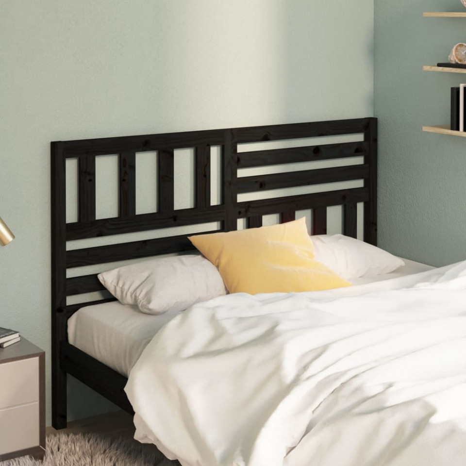 Tăblie de pat, negru, 146x4x100 cm, lemn masiv de pin Casa Practica