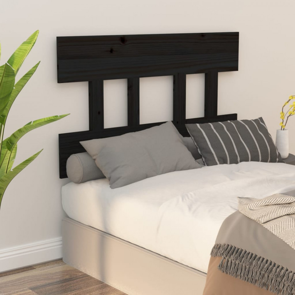 Tablie de pat, negru, 93,5x3x81 cm, lemn masiv de pin