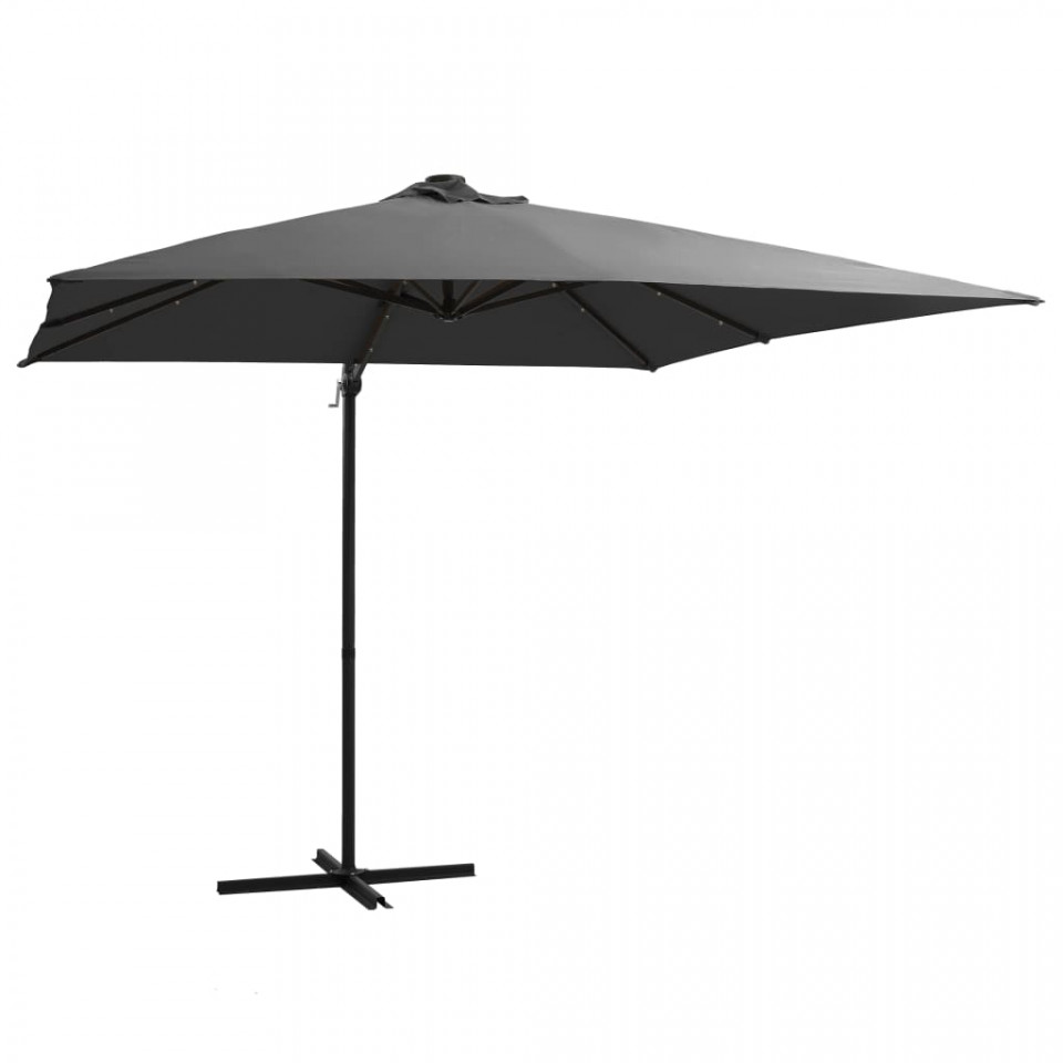 Poza Umbrela suspendata cu LED, stalp din otel, antracit, 250x250 cm