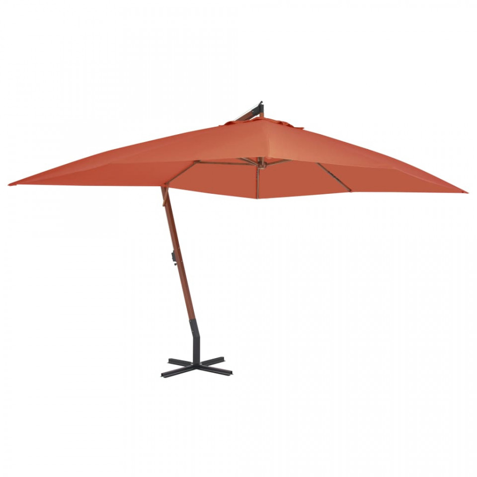 Umbrelă suspendată cu stâlp din lemn, cărămiziu, 400 x 300 cm