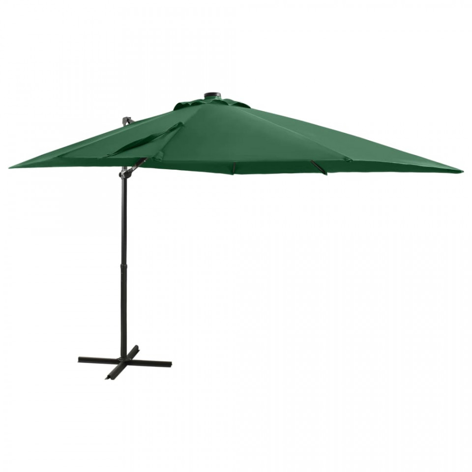 Poza Umbrela suspendata cu stalp si LED-uri, verde, 250 cm
