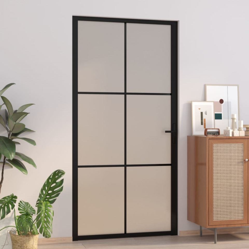 Ușă de interior, 102,5x201,5 cm, Negru, sticlă mată și aluminiu