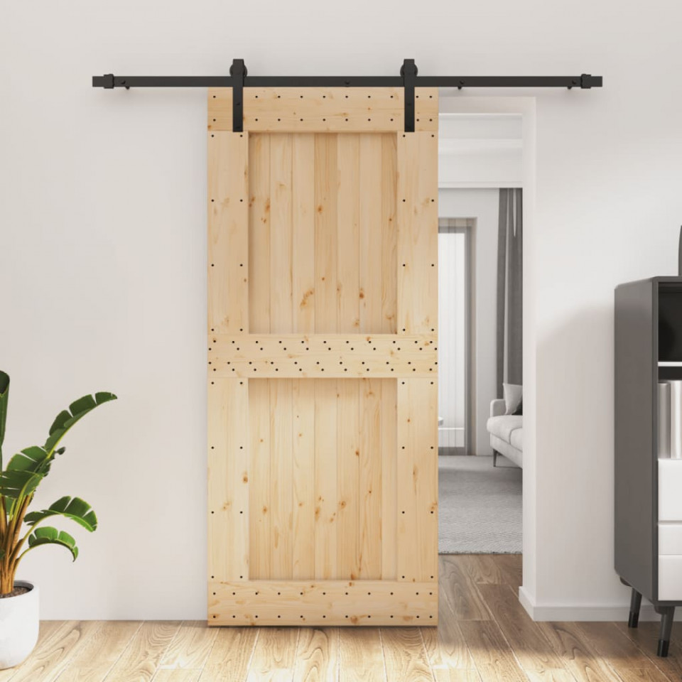 Ușă glisantă cu set feronerie, 90x210 cm, lemn masiv de pin
