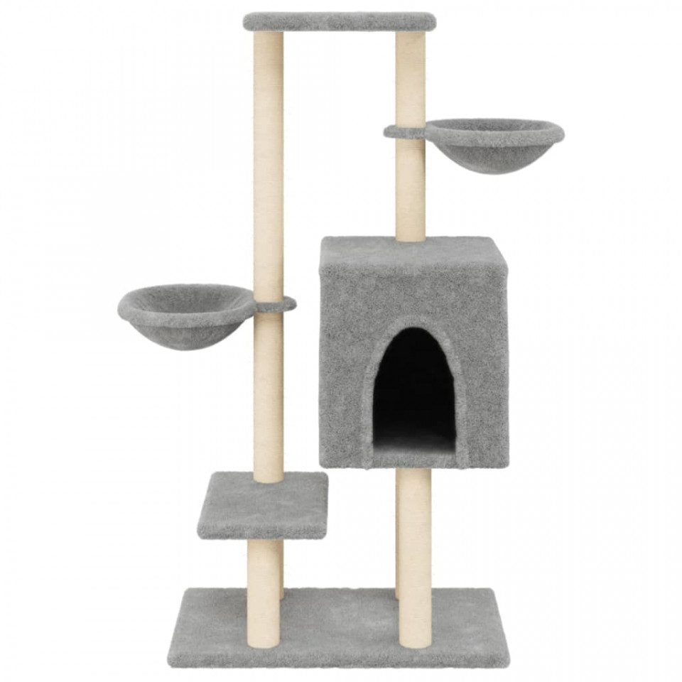 Ansamblu pisici cu stâlpi de zgâriat, gri deschis, 117cm, sisal
