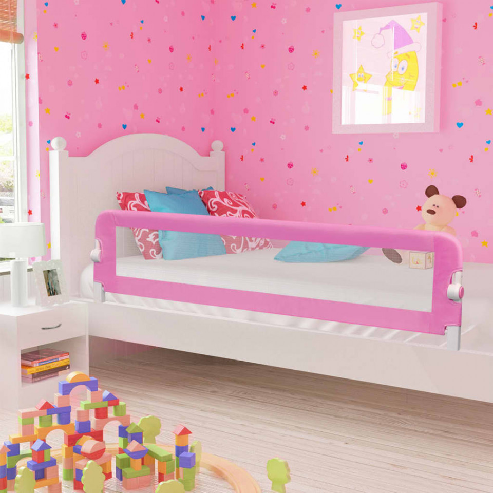 Balustradă de protecție pat copii, roz, 180×42 cm, poliester (si imagine noua