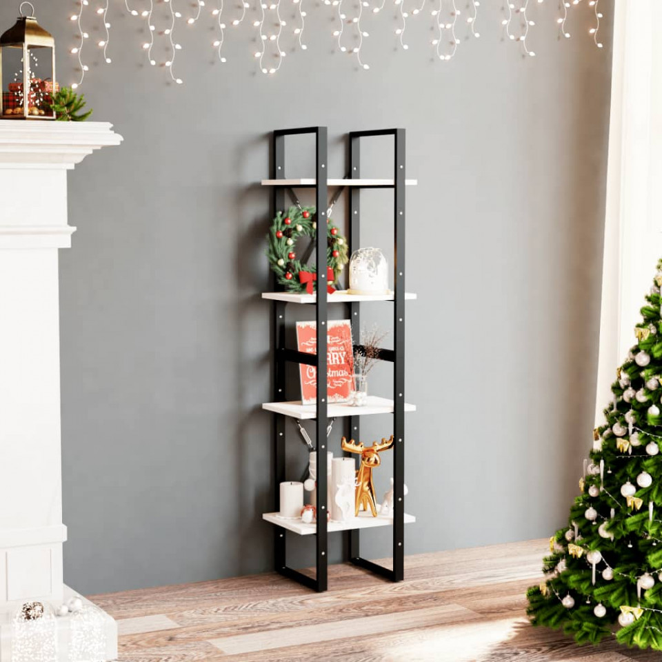 Bibliotecă cu 4 rafturi, alb, 40x30x140 cm, lemn masiv de pin 40x30x140