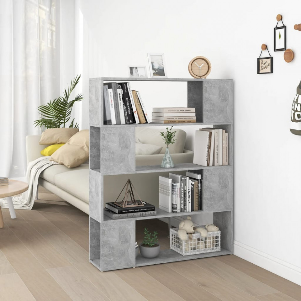 Bibliotecă/Separator cameră, gri beton, 100x24x124 cm