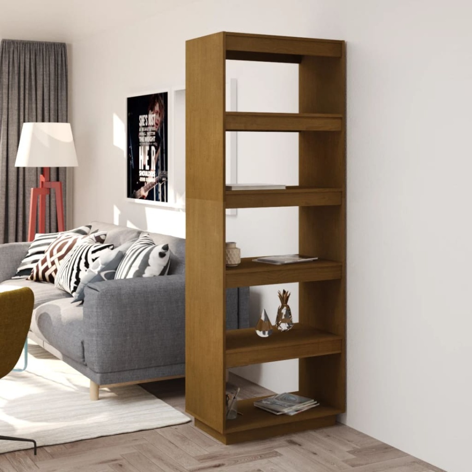 Bibliotecă/Separator cameră, maro miere, 60x35x167 cm, lemn pin