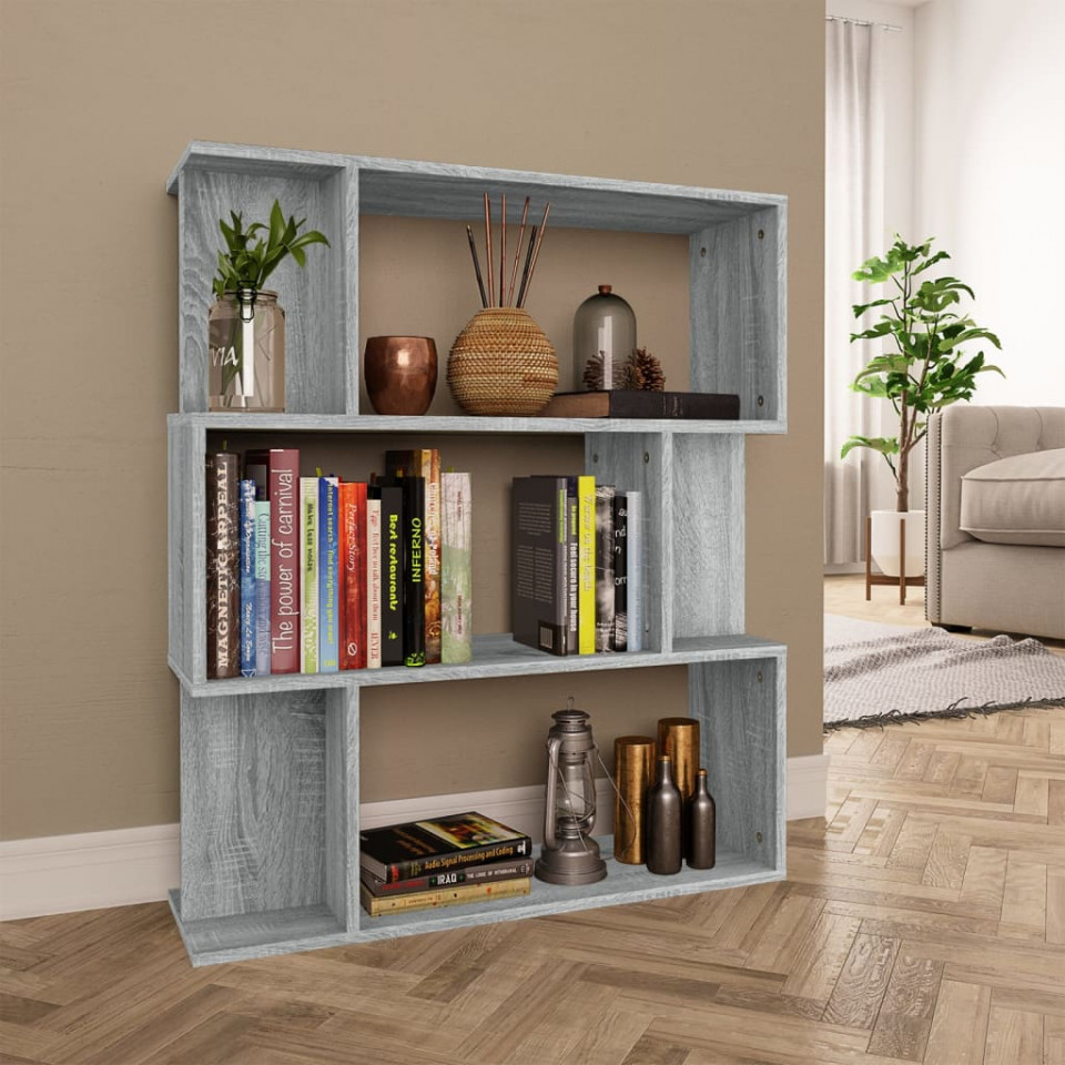Bibliotecă/separator, sonoma gri, 80x24x96cm, lemn prelucrat