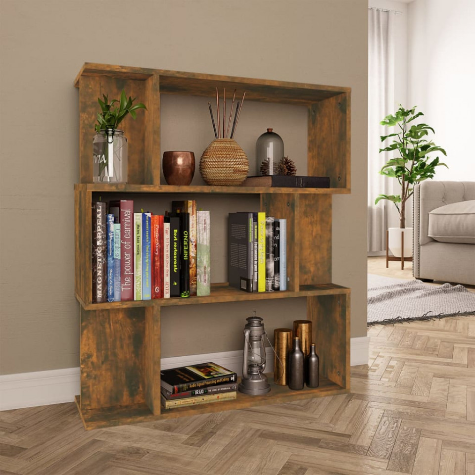 Bibliotecă/separator stejar fumuriu 80x24x96cm lemn prelucrat