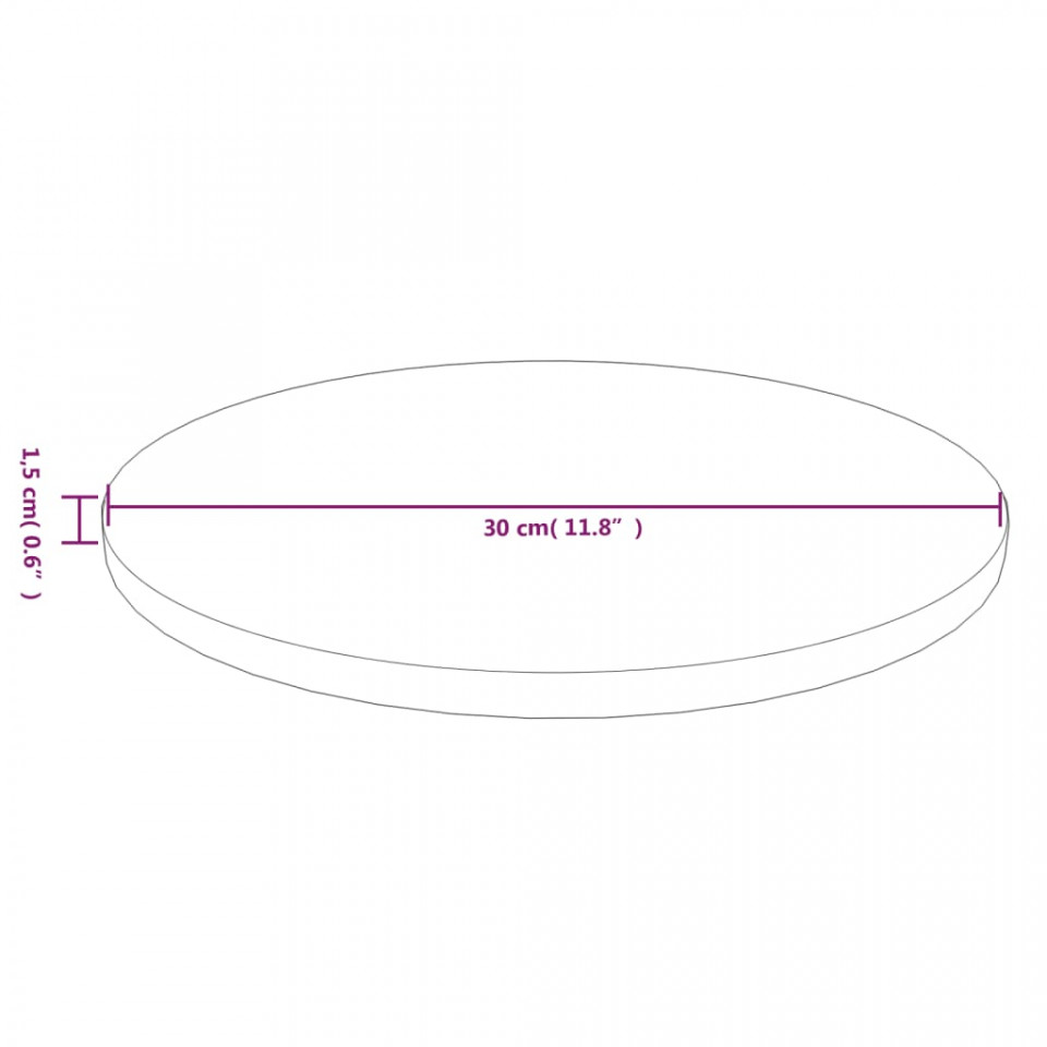 Blat de masă rotund maro deschis Ø30x1,5cm lemn stejar tratat