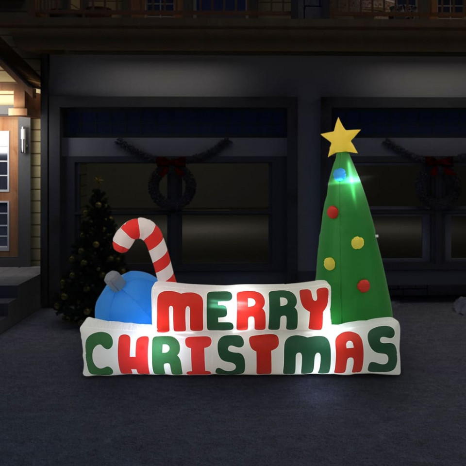 Brad gonflabil Crăciun Fericit decorațiuni cu LED 240×188 cm Casa Practica