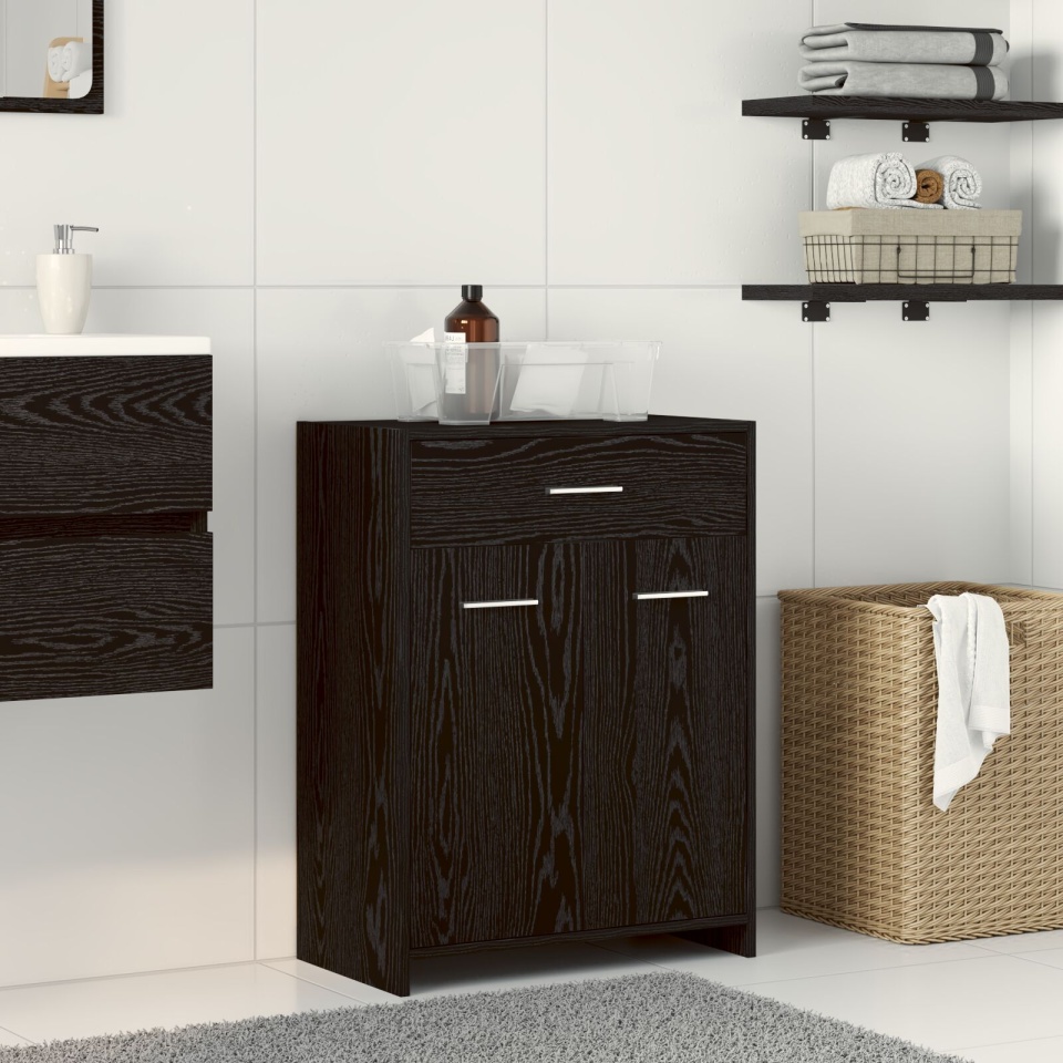 Cabinet de baie Negru Stejar 60x33x80 cm Din lemn compus