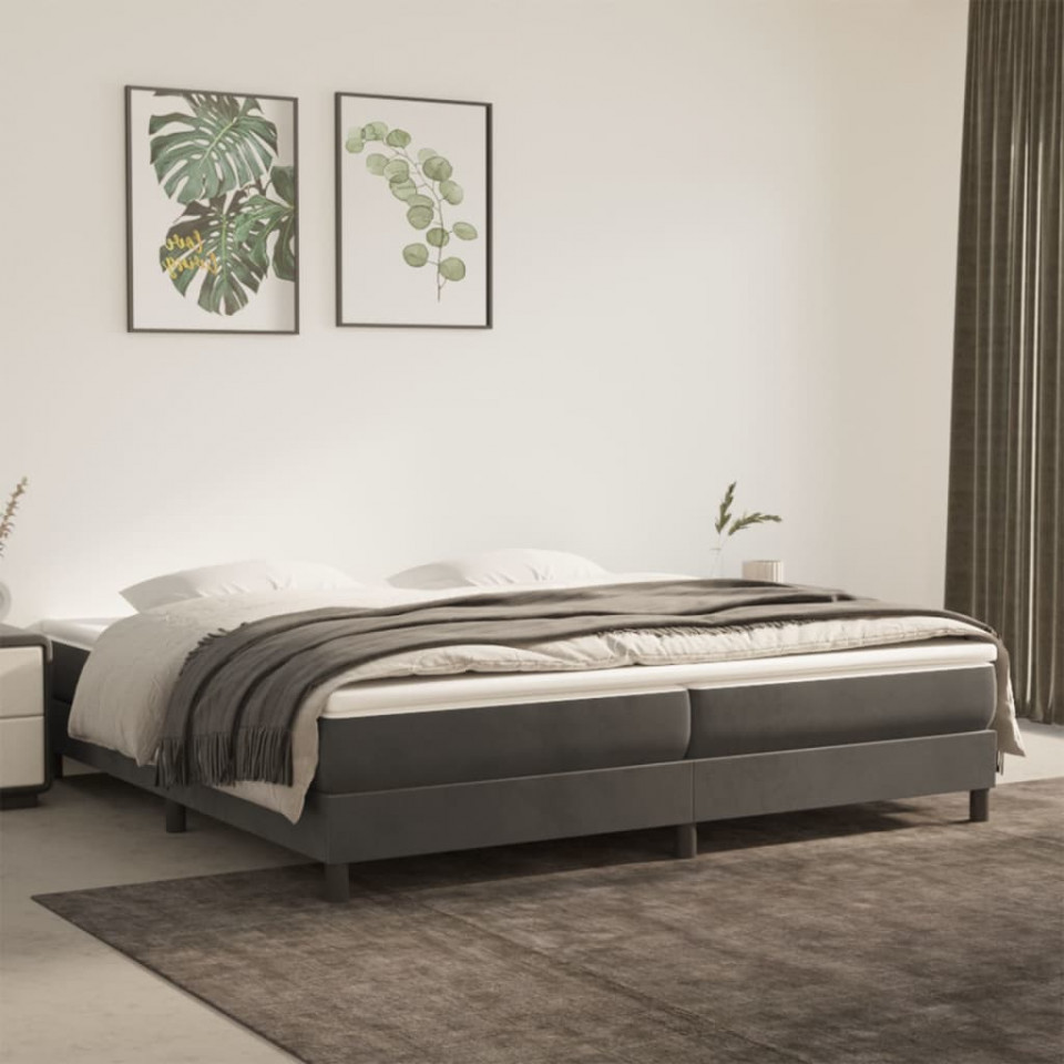 Cadru de pat box spring, gri închis, 200x200 cm, catifea