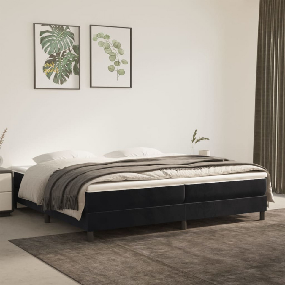 Cadru de pat box spring, negru, 200x200 cm, catifea