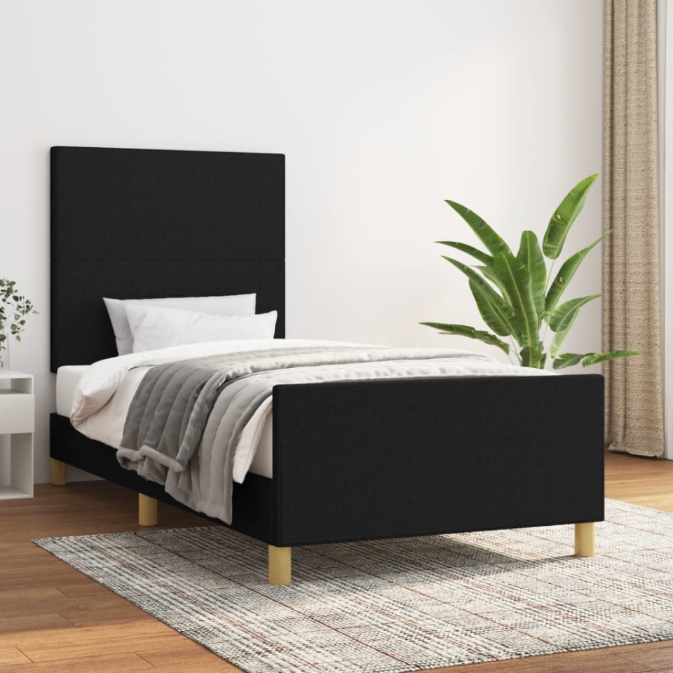 Cadru de pat cu tăblie, negru, 100x200 cm, textil