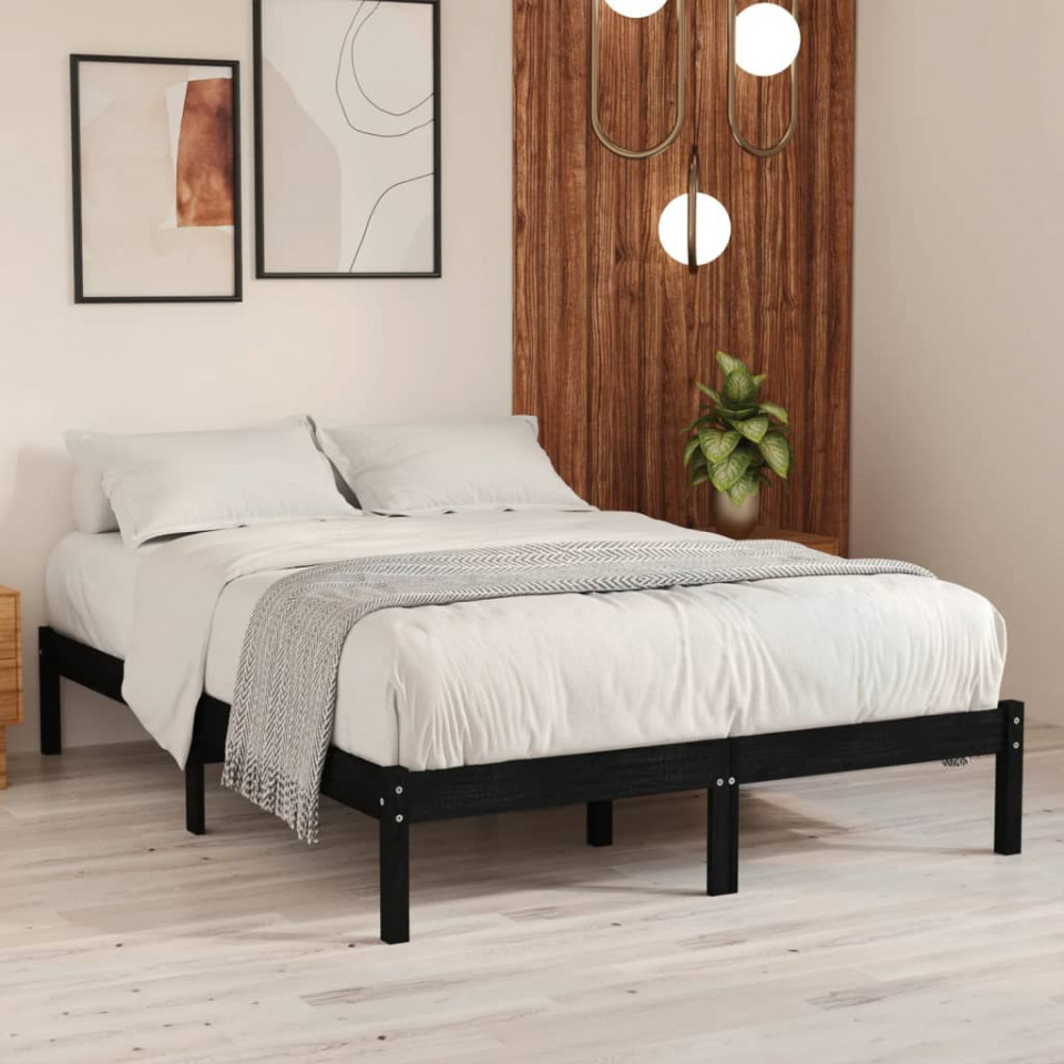 Cadru de pat king size, negru, 150x200 cm, lemn masiv