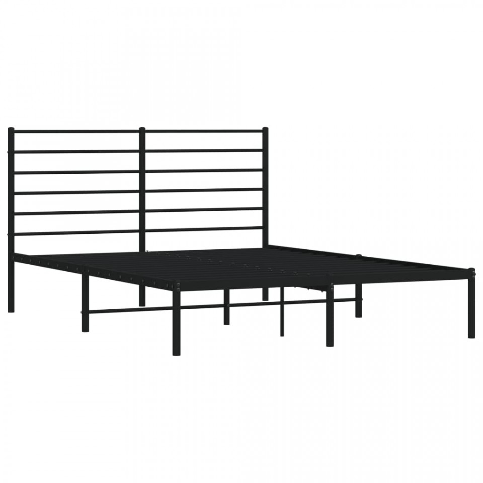 Cadru de pat metalic cu tăblie, negru, 140x200 cm