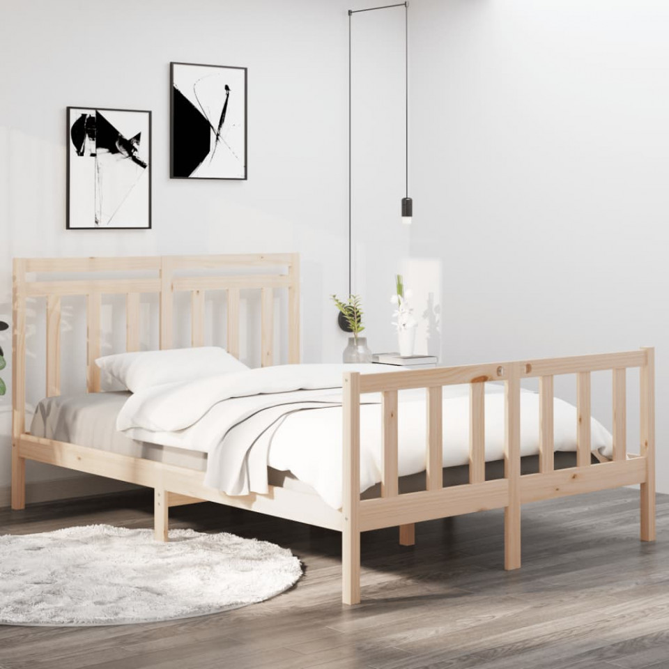 Cadru de pat mic dublu, negru, 120x190 cm, lemn masiv