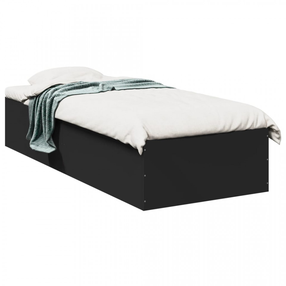 Cadru de pat, negru, 75x190 cm, lemn prelucrat