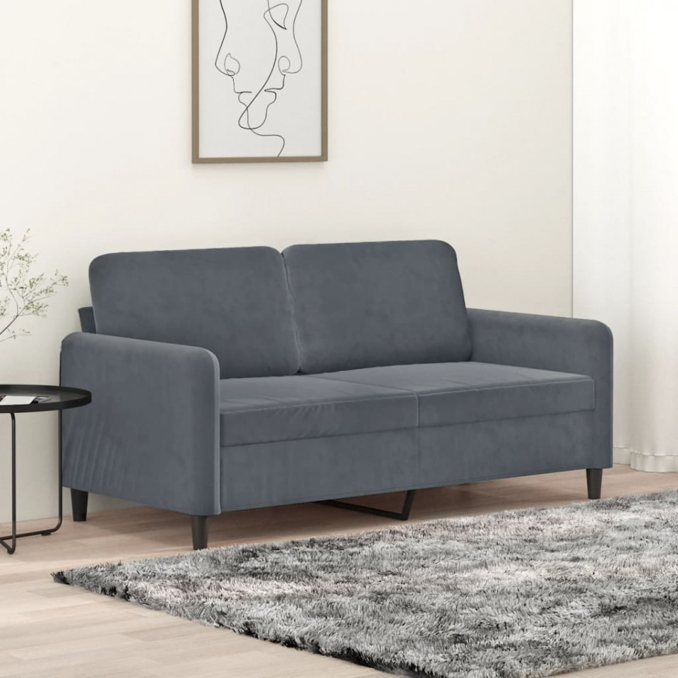 Canapea cu 2 locuri, gri închis, 140 cm, catifea