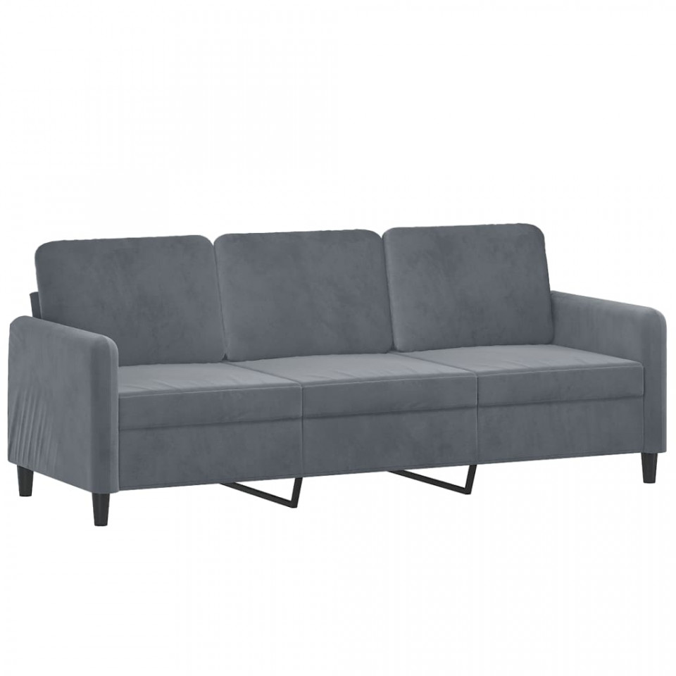 Canapea cu 3 locuri cu pernuțe, gri închis, 180 cm, catifea