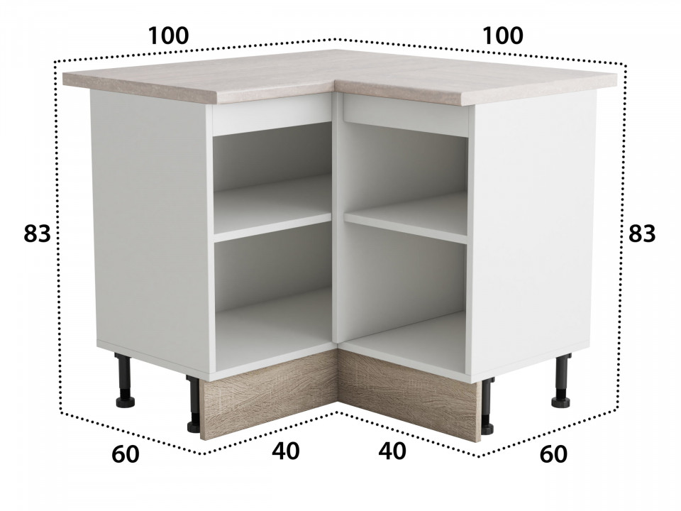 Coltar Alfa, Wenge Sonoma, Blat travertin, PAL, 100x83x60 cm