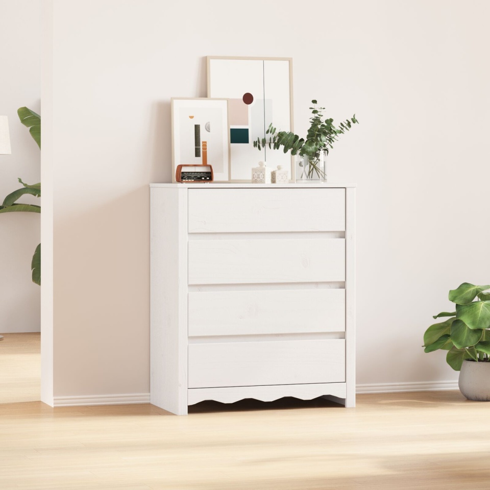 Comodă DRAMMEN Alb 76,5x40x91 cm Lemn masiv Pin