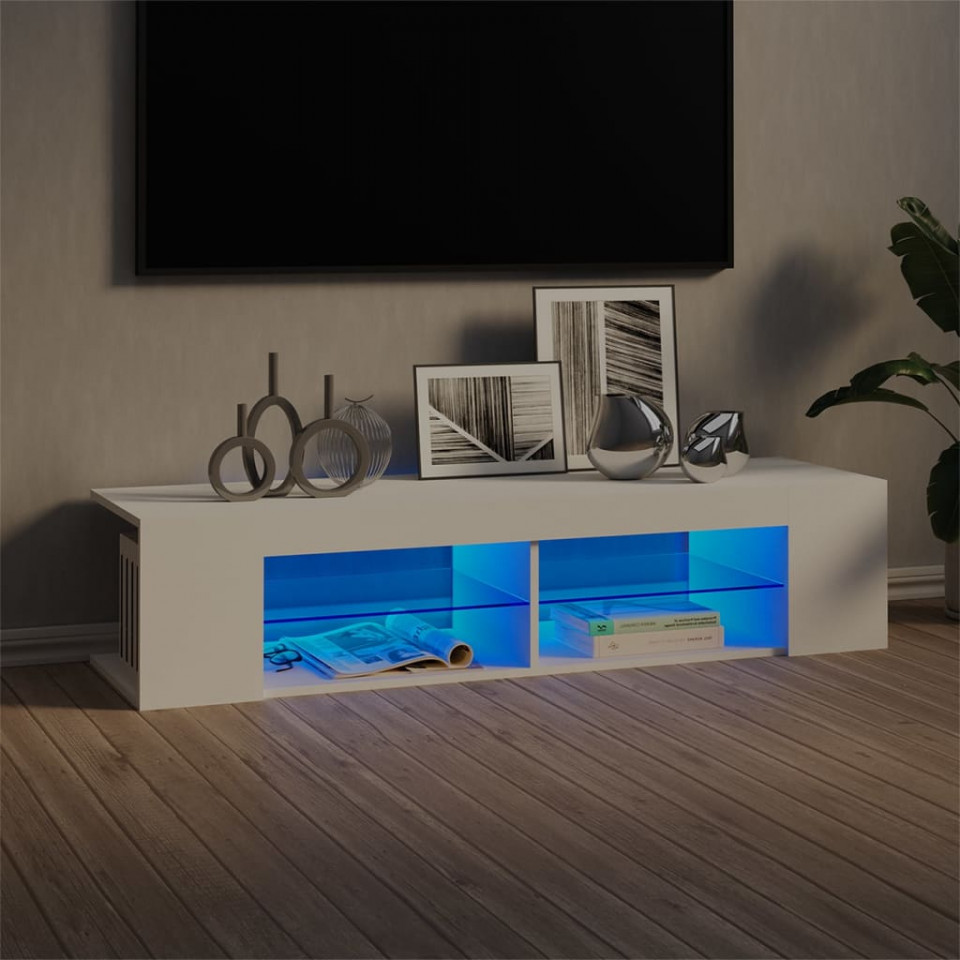 Comodă TV cu lumini LED, alb, 135x39x30 cm