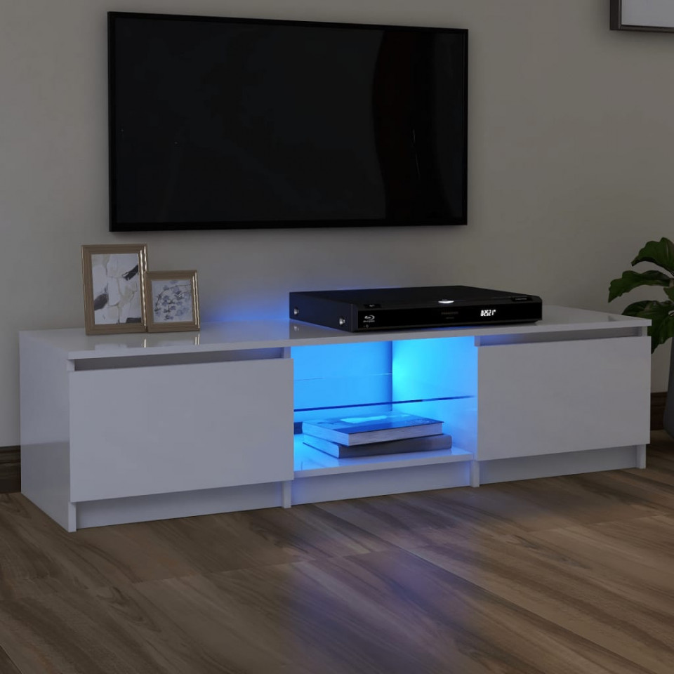 Poza Comoda TV cu lumini LED, alb extralucios, 140x40x35,5 cm