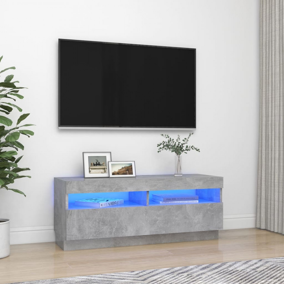 Poza Comoda TV cu lumini LED, gri beton, 100x35x40 cm