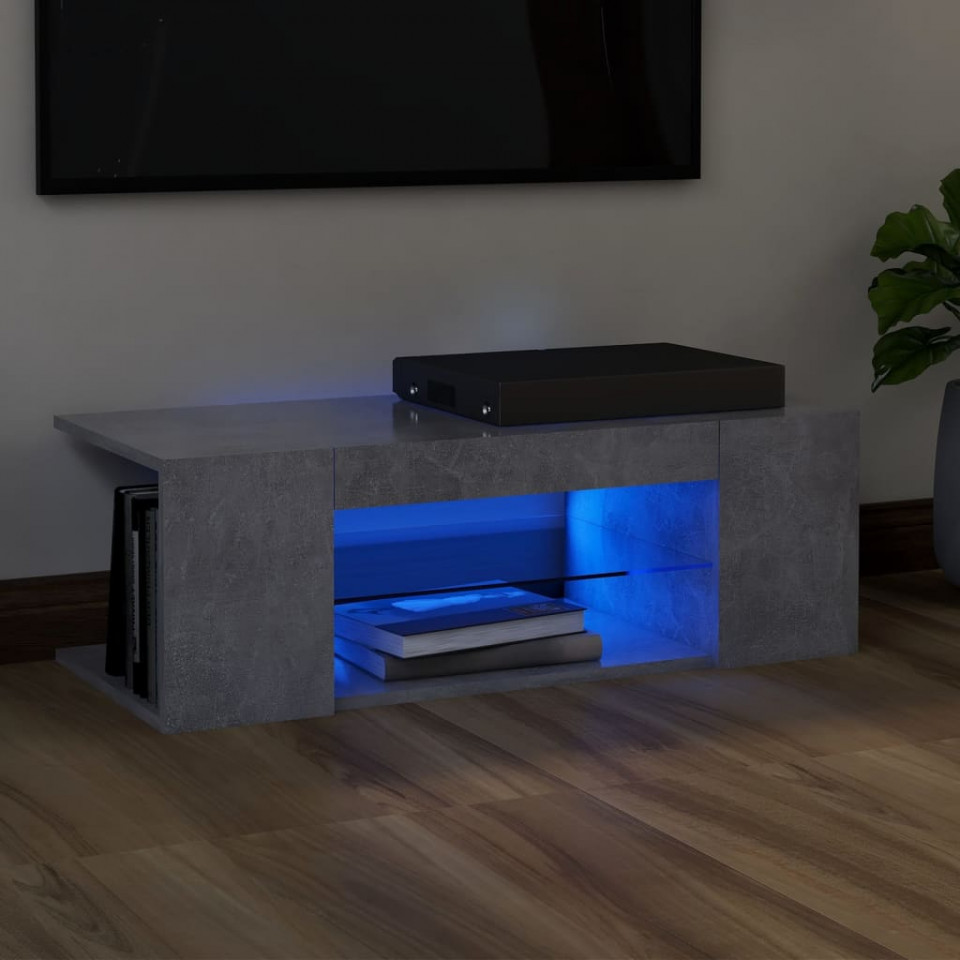Poza Comoda TV cu lumini LED, gri beton, 90x39x30 cm